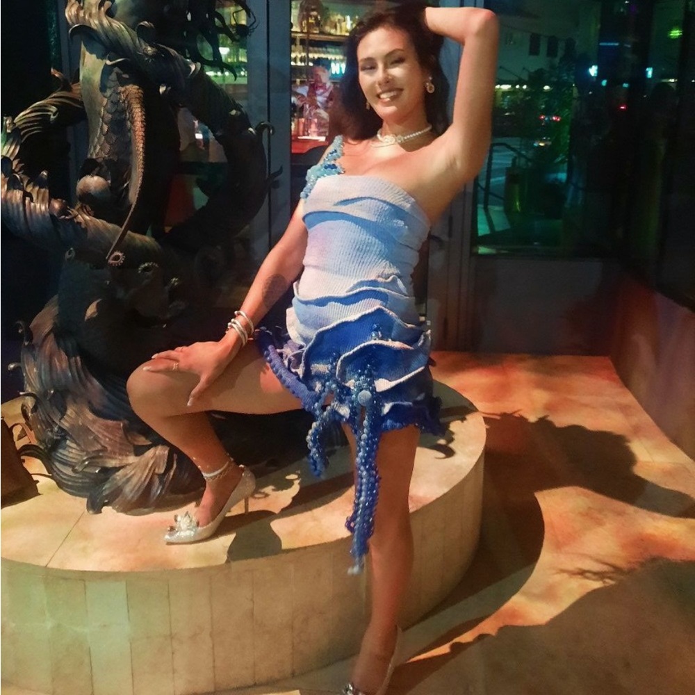 Elegant Party Custom Made Mermaid Blue Sand Beaded Dress 3lato - Picture 7 of 10